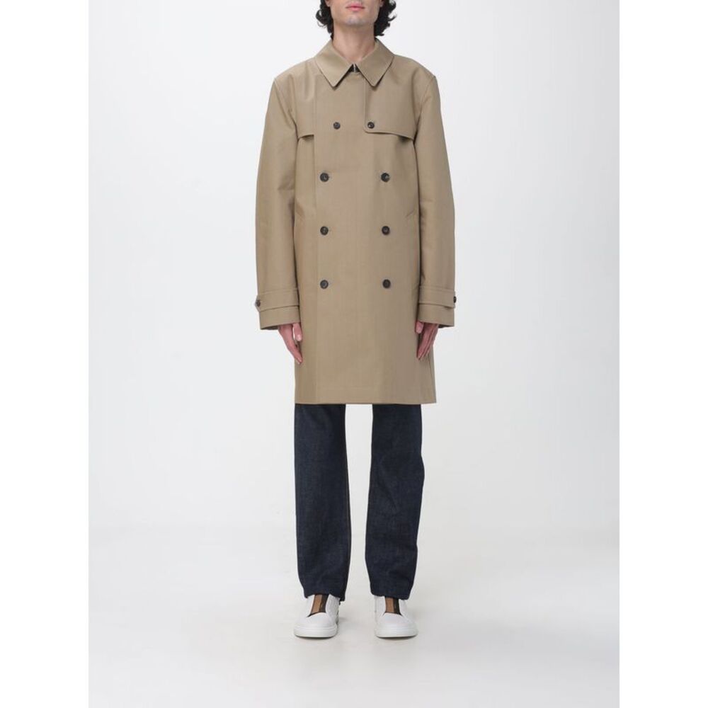 Fendi Men Knee-Length Double-Breasted Cotton Trench Coat Fendi With Back Vent